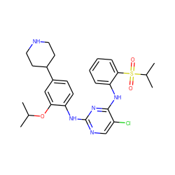 CC(C)Oc1cc(C2CCNCC2)ccc1Nc1ncc(Cl)c(Nc2ccccc2S(=O)(=O)C(C)C)n1 ZINC000096272784