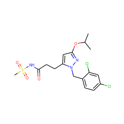 CC(C)Oc1cc(CCC(=O)NS(C)(=O)=O)n(Cc2ccc(Cl)cc2Cl)n1 ZINC000082158299