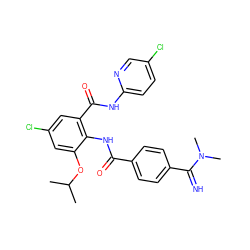 CC(C)Oc1cc(Cl)cc(C(=O)Nc2ccc(Cl)cn2)c1NC(=O)c1ccc(C(=N)N(C)C)cc1 ZINC000040913716