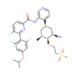 CC(C)Oc1cc(F)c(-c2nc(C(=O)Nc3cnccc3[C@@H]3C[C@H](C)[C@H](OCCS(C)(=O)=O)[C@H](N)C3)ccc2F)c(F)c1 ZINC000261188717