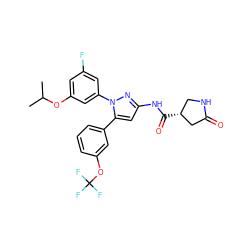 CC(C)Oc1cc(F)cc(-n2nc(NC(=O)[C@@H]3CNC(=O)C3)cc2-c2cccc(OC(F)(F)F)c2)c1 ZINC000169707429