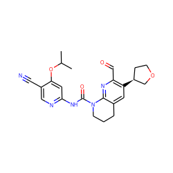 CC(C)Oc1cc(NC(=O)N2CCCc3cc([C@H]4CCOC4)c(C=O)nc32)ncc1C#N ZINC001772581598