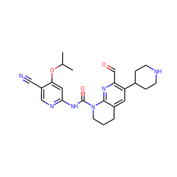 CC(C)Oc1cc(NC(=O)N2CCCc3cc(C4CCNCC4)c(C=O)nc32)ncc1C#N ZINC001772606218