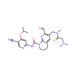 CC(C)Oc1cc(NC(=O)N2CCCc3cc(CN(C)C(=O)CN(C)C)c(C=O)nc32)ncc1C#N ZINC001772577951