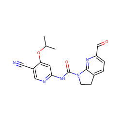 CC(C)Oc1cc(NC(=O)N2CCc3ccc(C=O)nc32)ncc1C#N ZINC001772609894