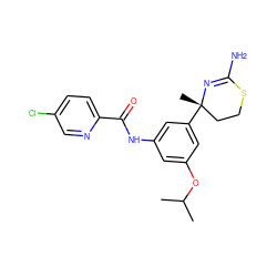 CC(C)Oc1cc(NC(=O)c2ccc(Cl)cn2)cc([C@@]2(C)CCSC(N)=N2)c1 ZINC000144501006