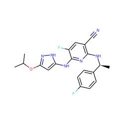 CC(C)Oc1cc(Nc2nc(N[C@@H](C)c3ccc(F)cc3)c(C#N)cc2F)[nH]n1 ZINC000035826623