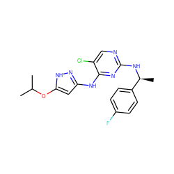 CC(C)Oc1cc(Nc2nc(N[C@@H](C)c3ccc(F)cc3)ncc2Cl)n[nH]1 ZINC000040863259