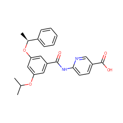 CC(C)Oc1cc(O[C@@H](C)c2ccccc2)cc(C(=O)Nc2ccc(C(=O)O)cn2)c1 ZINC000038156636