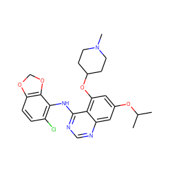 CC(C)Oc1cc(OC2CCN(C)CC2)c2c(Nc3c(Cl)ccc4c3OCO4)ncnc2c1 ZINC000014949451