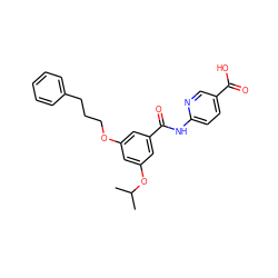 CC(C)Oc1cc(OCCCc2ccccc2)cc(C(=O)Nc2ccc(C(=O)O)cn2)c1 ZINC000028523102