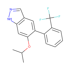 CC(C)Oc1cc2[nH]ncc2cc1-c1ccccc1C(F)(F)F ZINC000169326335