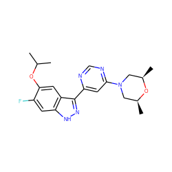 CC(C)Oc1cc2c(-c3cc(N4C[C@H](C)O[C@H](C)C4)ncn3)n[nH]c2cc1F ZINC000221292741