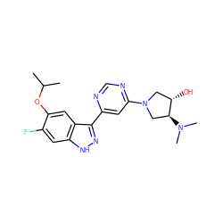 CC(C)Oc1cc2c(-c3cc(N4C[C@H](O)[C@@H](N(C)C)C4)ncn3)n[nH]c2cc1F ZINC000225554263