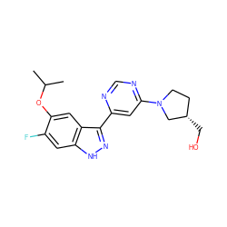 CC(C)Oc1cc2c(-c3cc(N4CC[C@H](CO)C4)ncn3)n[nH]c2cc1F ZINC000225563147