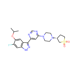 CC(C)Oc1cc2c(-c3cc(N4CCN([C@@H]5CCS(=O)(=O)C5)CC4)ncn3)n[nH]c2cc1F ZINC000225565659