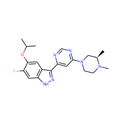 CC(C)Oc1cc2c(-c3cc(N4CCN(C)[C@H](C)C4)ncn3)n[nH]c2cc1F ZINC000221317726