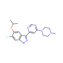 CC(C)Oc1cc2c(-c3cc(N4CCN(C)CC4)ncn3)n[nH]c2cc1F ZINC000221209939