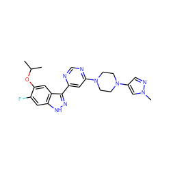 CC(C)Oc1cc2c(-c3cc(N4CCN(c5cnn(C)c5)CC4)ncn3)n[nH]c2cc1F ZINC000225542052