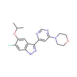 CC(C)Oc1cc2c(-c3cc(N4CCOCC4)ncn3)n[nH]c2cc1F ZINC000221210016