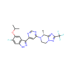 CC(C)Oc1cc2c(-c3cc(N4CCn5nc(C(F)(F)F)nc5[C@H]4C)ncn3)n[nH]c2cc1F ZINC000225565729