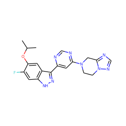 CC(C)Oc1cc2c(-c3cc(N4CCn5ncnc5C4)ncn3)n[nH]c2cc1F ZINC000225574268