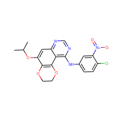 CC(C)Oc1cc2ncnc(Nc3ccc(Cl)c([N+](=O)[O-])c3)c2c2c1OCCO2 ZINC000653859671