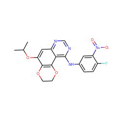 CC(C)Oc1cc2ncnc(Nc3ccc(F)c([N+](=O)[O-])c3)c2c2c1OCCO2 ZINC000653878477