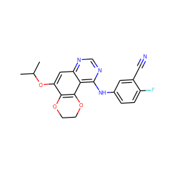 CC(C)Oc1cc2ncnc(Nc3ccc(F)c(C#N)c3)c2c2c1OCCO2 ZINC000653859695