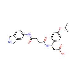 CC(C)Oc1ccc([C@@H](CC(=O)O)NC(=O)CCC(=O)Nc2ccc3c(c2)CNC3)cc1 ZINC000058626976