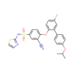 CC(C)Oc1ccc(-c2cc(Cl)ccc2Oc2ccc(S(=O)(=O)Nc3nccs3)cc2C#N)cc1 ZINC000095584755
