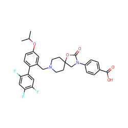 CC(C)Oc1ccc(-c2cc(F)c(F)cc2F)c(CN2CCC3(CC2)CN(c2ccc(C(=O)O)cc2)C(=O)O3)c1 ZINC000144559580