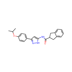 CC(C)Oc1ccc(-c2cc(NC(=O)C3Cc4ccccc4C3)[nH]n2)cc1 ZINC000013493263