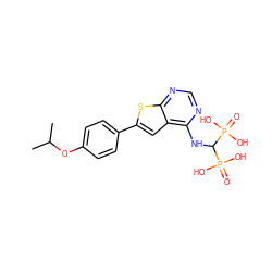 CC(C)Oc1ccc(-c2cc3c(NC(P(=O)(O)O)P(=O)(O)O)ncnc3s2)cc1 ZINC000103276787