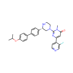 CC(C)Oc1ccc(-c2ccc([C@H]3CN(c4nc(-c5ccncc5F)cc(=O)n4C)CCN3)cc2)cc1 ZINC000113088801