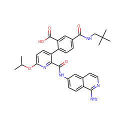 CC(C)Oc1ccc(-c2ccc(C(=O)NCC(C)(C)C)cc2C(=O)O)c(C(=O)Nc2ccc3c(N)nccc3c2)n1 ZINC000096283225