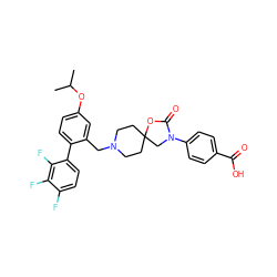 CC(C)Oc1ccc(-c2ccc(F)c(F)c2F)c(CN2CCC3(CC2)CN(c2ccc(C(=O)O)cc2)C(=O)O3)c1 ZINC000144504339