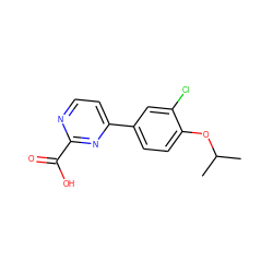 CC(C)Oc1ccc(-c2ccnc(C(=O)O)n2)cc1Cl ZINC001772612659