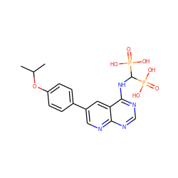 CC(C)Oc1ccc(-c2cnc3ncnc(NC(P(=O)(O)O)P(=O)(O)O)c3c2)cc1 ZINC000299828069