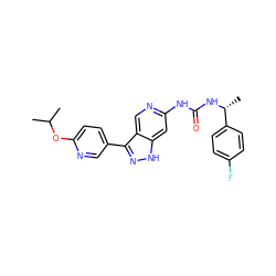 CC(C)Oc1ccc(-c2n[nH]c3cc(NC(=O)N[C@H](C)c4ccc(F)cc4)ncc23)cn1 ZINC000219755037