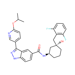 CC(C)Oc1ccc(-c2n[nH]c3ccc(C(=O)N[C@@H]4CCC[C@](O)(Cc5c(F)cccc5F)C4)cc23)cn1 ZINC000200793609