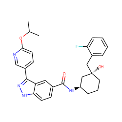 CC(C)Oc1ccc(-c2n[nH]c3ccc(C(=O)N[C@@H]4CCC[C@](O)(Cc5ccccc5F)C4)cc23)cn1 ZINC000200793564