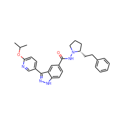 CC(C)Oc1ccc(-c2n[nH]c3ccc(C(=O)NN4CCC[C@@H]4CCc4ccccc4)cc23)cn1 ZINC000217675870