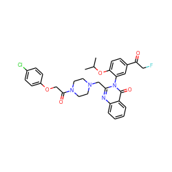 CC(C)Oc1ccc(C(=O)CF)cc1-n1c(CN2CCN(C(=O)COc3ccc(Cl)cc3)CC2)nc2ccccc2c1=O ZINC000473152713