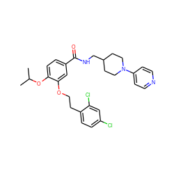 CC(C)Oc1ccc(C(=O)NCC2CCN(c3ccncc3)CC2)cc1OCCc1ccc(Cl)cc1Cl ZINC000014953509