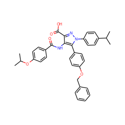 CC(C)Oc1ccc(C(=O)Nc2c(C(=O)O)nn(-c3ccc(C(C)C)cc3)c2-c2ccc(OCc3ccccc3)cc2)cc1 ZINC000653849051