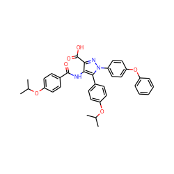 CC(C)Oc1ccc(C(=O)Nc2c(C(=O)O)nn(-c3ccc(Oc4ccccc4)cc3)c2-c2ccc(OC(C)C)cc2)cc1 ZINC000653843540