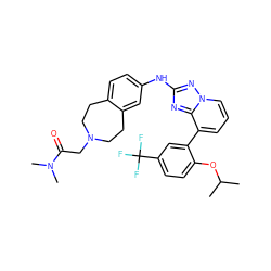 CC(C)Oc1ccc(C(F)(F)F)cc1-c1cccn2nc(Nc3ccc4c(c3)CCN(CC(=O)N(C)C)CC4)nc12 ZINC000096169829