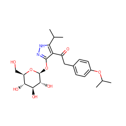 CC(C)Oc1ccc(CC(=O)c2c(O[C@@H]3O[C@H](CO)[C@@H](O)[C@H](O)[C@H]3O)n[nH]c2C(C)C)cc1 ZINC000040953562