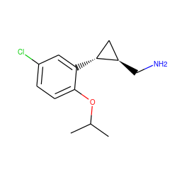 CC(C)Oc1ccc(Cl)cc1[C@@H]1C[C@H]1CN ZINC000299853969